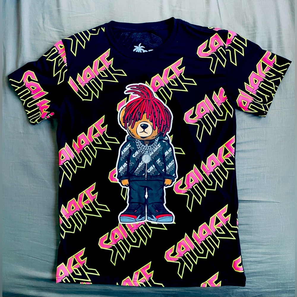 Vibes AOP Bear Savage T Shirt Black Graphic Streetwear Hip Hop Men’s Sz L #5